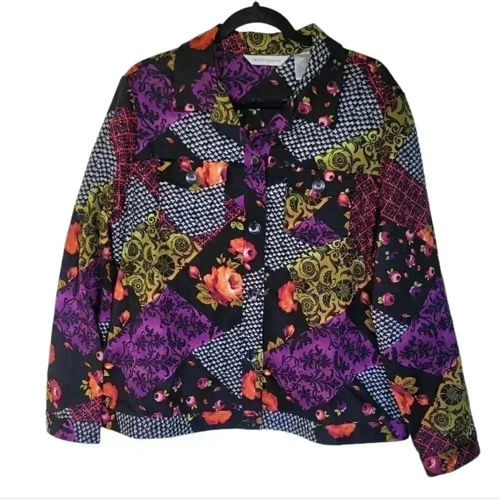 Draper James multicolor artsy patchwork jacket sz XL